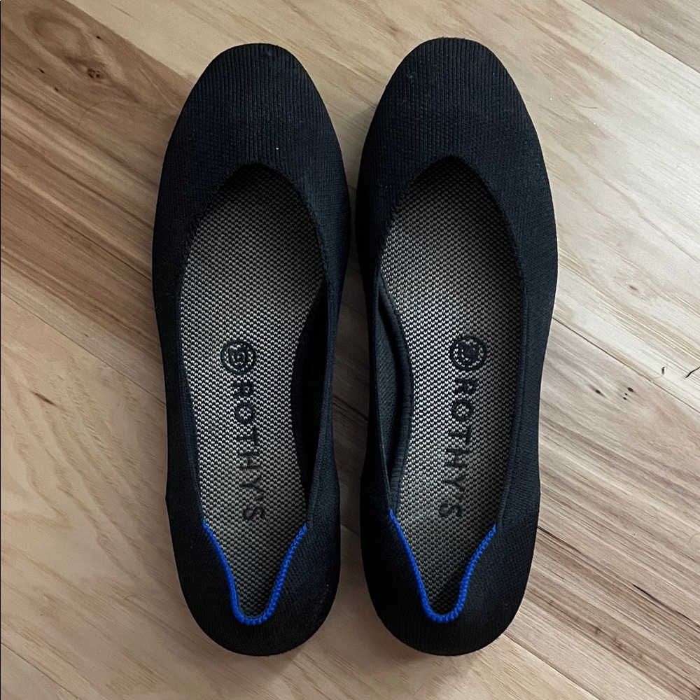 Rothy's Black and Blue Trim Flats